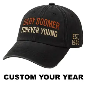 Personalized Baby Boomer 1946-1964 Custom Hat - Pigment Dyed Low Profile Dad Cap with "BABY BOOMER" & "EST. 1950" Design - Perfect Gift for Dad