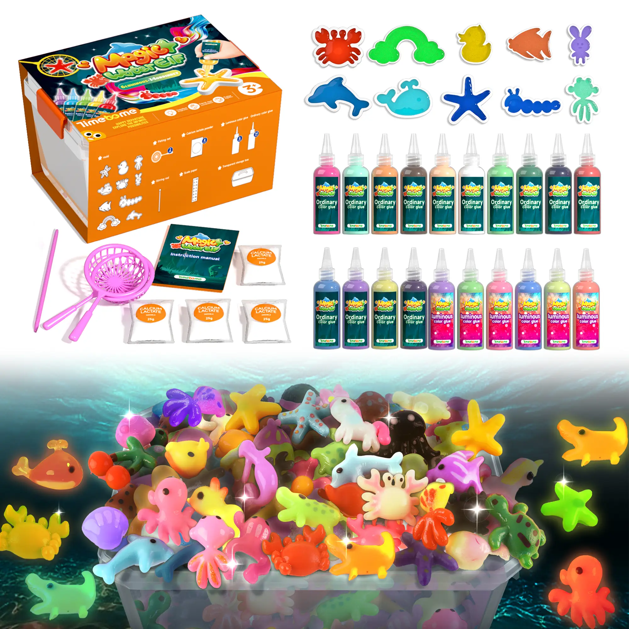 TIMETOME Magic Water Elf Toy Kit,Aqua Fairy Water Gel kit with 20 Magic Gel&10 Molds-Easter Craft, Water Pets, Birthday Gifts