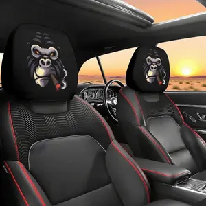 2pcs Domineering Orangutan Four Seasons Cute Automotive Car Head Pillowcase Ice Double-sided Printing Elastic Headcover Car Accessories