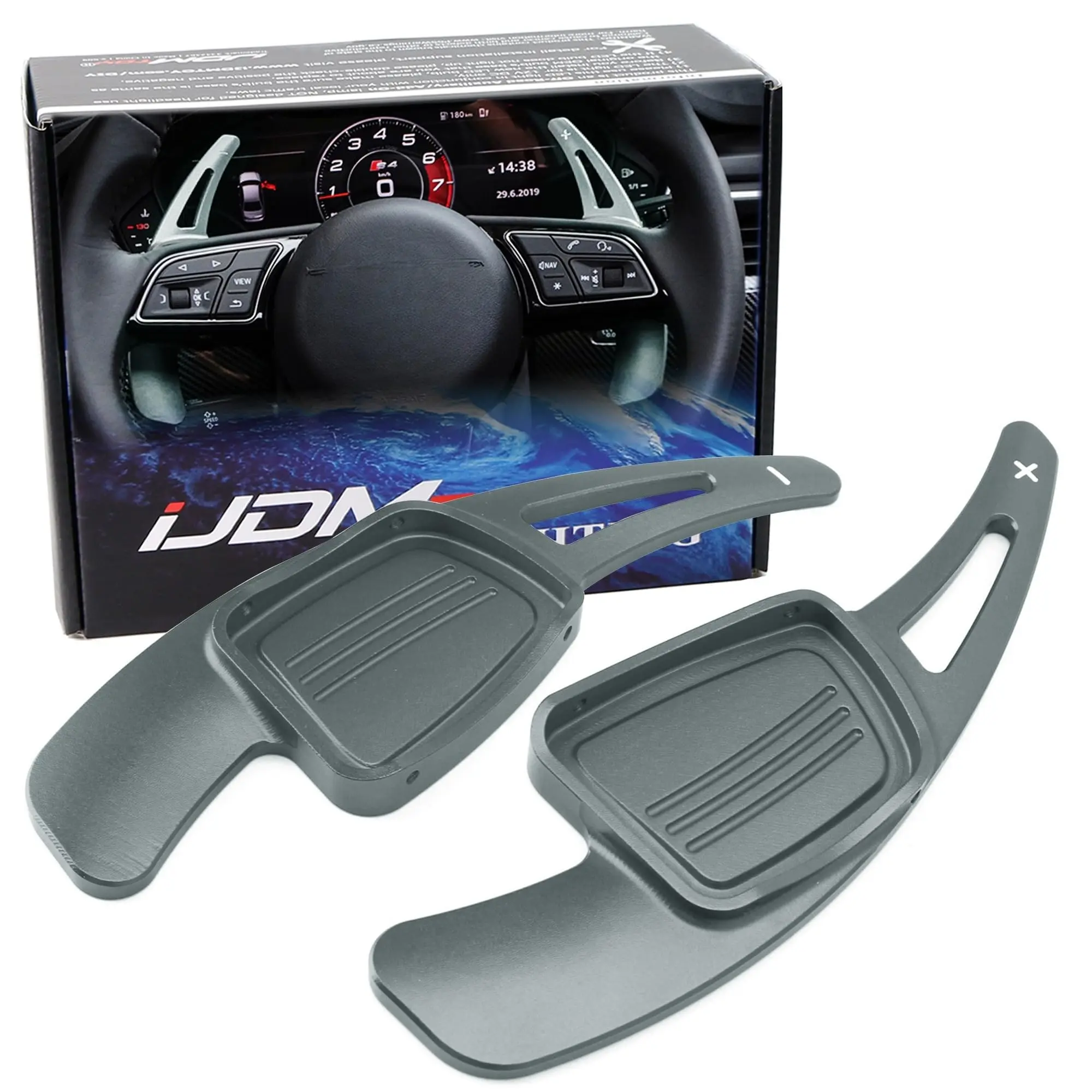 iJDMTOY Gun Metal Grey CNC Billet Aluminum Large Paddle Extensions For Audi A3 A4 A5 A7 A8 Q5 Q7