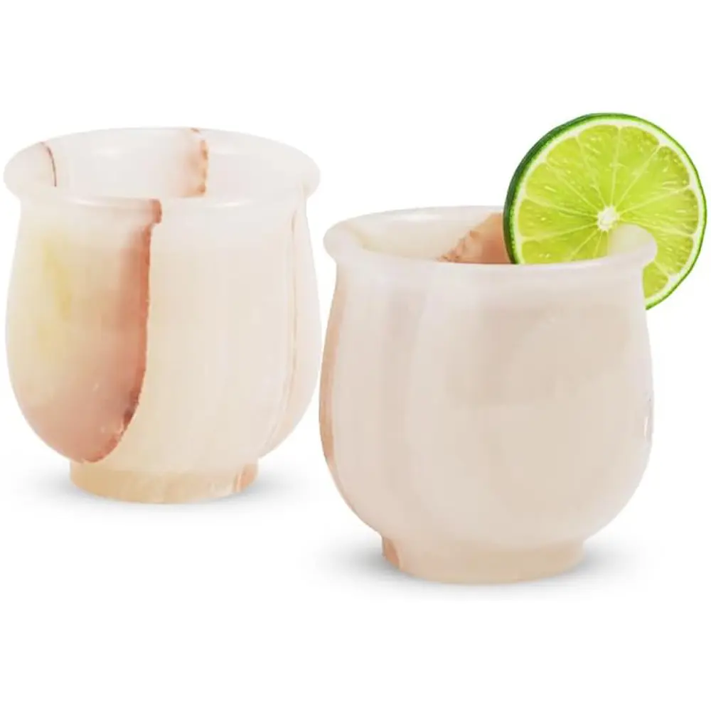 Elborse Marble Shot Glasses 2" Inch White Handmade Whiskey Glasses Set of 2 for Tequila, Whiskey, and Cocktail Drinks, Elegant Drinking Cups & Glasses For Home Bar Drinkware Mugs