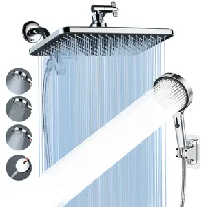 Rainfall Shower Head Set with 3-Mode Handheld & Built-In Spray Gun—Total Upgrade