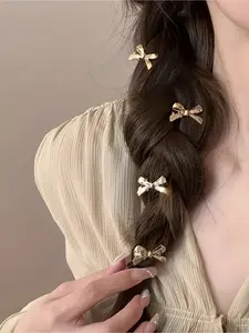10 pieces of bow hair clips, in gold and silver, mini metal bow hair clips, women's light luxury exquisite headwear, hair accessories for women and girls, daily commuting and date accessories, Valentine's Day dressing hair accessories
