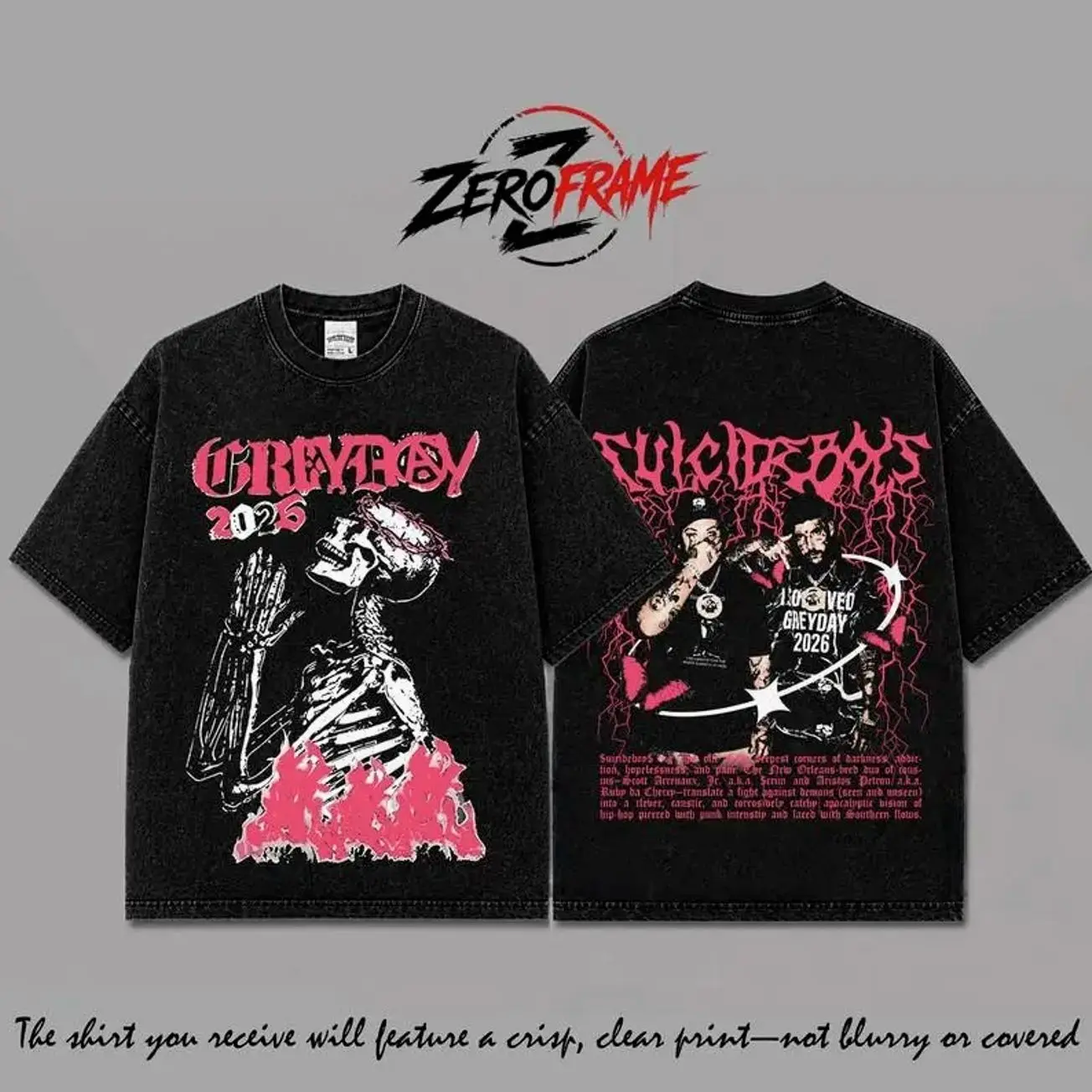 GreyDay 2026 Tour Graphic Black Washed T-Shirt Ver 6, Suicid3boys G59 Music Tour Merch, Bones Night Lovell Germ Ramirez Black Smurf Concert Tee, Underground Hip Hop Rap Shirt, Festival Fan Apparel, Live Show Graphic Tee, Unisex Streetwear Gift AVX
