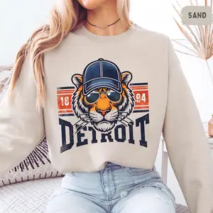 Detroit Baseball Sweatshirt - Unisex Crewneck Pullover, Sports Team Fan Apparel, Gift for Baseball Fans, Detroit Souvenir, Tiger Sweater DY6FK
