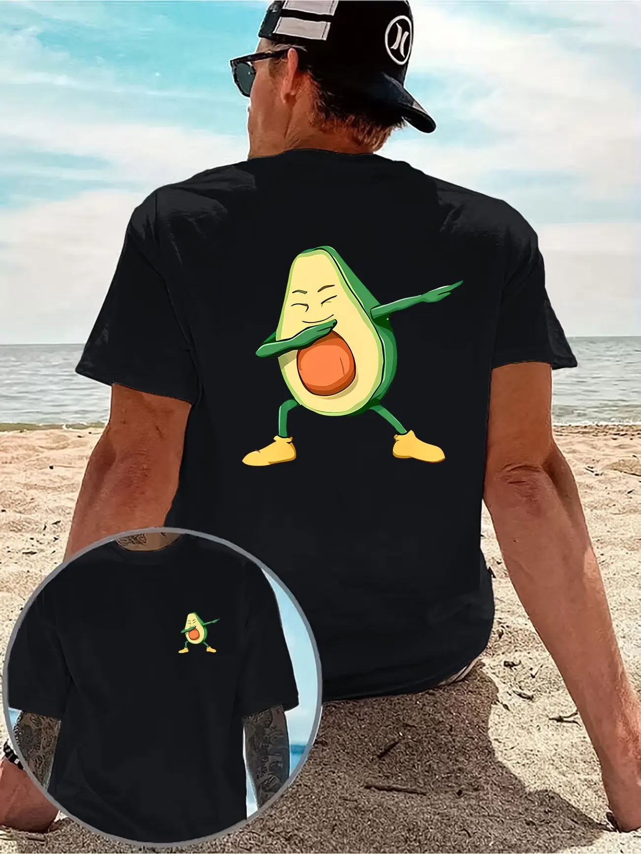 Women's Unisex Funny Avocado Dance Tee - Double-Sided Print, Short-Sleeve, Round-Neck, Casual Summer Garment, Comfortable Fabric Top for Home, Outdoor