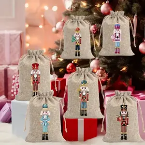Christmas Linen Gift Bags with Drawstring, 12 Unique Nutcracker Designs, Small Holiday Party Favor Bags for Jewelry, Treats & Decorations, Party Favors Assortment
