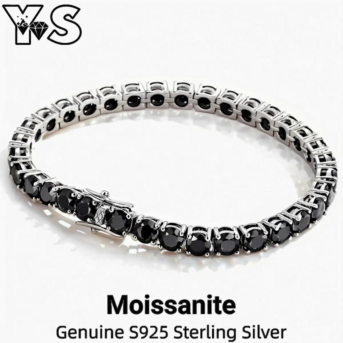‌   Genuine 925 Sterling Silver Black Moissanite Tennis Bracelet 3-6.5mm Exquisite Premium Luxury Unisex Jewelry Gift for Women Men