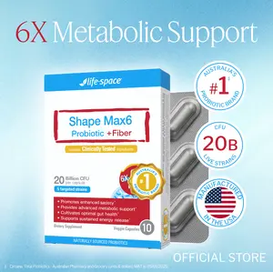 Life-Space Shape Max6 Probiotic+Fiber | 6X Metabolic & Digestive Support, Energy, Cholesteral & Overall Health, Premium Live Strains, MADE IN USA, 10-Day Supply