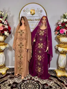 Muslim Eid Nikah Party Kaftan Elegant Sumptuous Material with Chiffon Scarf & Belt for Special Occasions Women's Luma