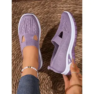 Women's Breathable Knit Low Top Sports Shoes, Breathable Walking Sneakers, Round Toe Lace-Up Casual Shoes, Eva Shock Absorption Sole, All Seasons Comfort, Lightweight Walking Shoes
