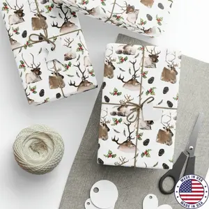 Deer Christmas Gift Wrapping Paper Roll, Xmas 2024 Deer Gift Wrapping Paper Roll, Wild Deer Gift Wrapping Paper Roll
