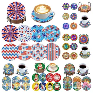 6Pcs/8pcs Wooden Diamond Painting Coasters with Holder for Adults Beginners - Mandala/ Life Tree/ Christmas/ Geometric