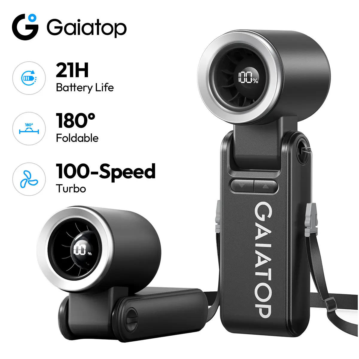[21H Long Life] GAIATOP Foldable Handheld Fan, 180° Adjustable 6-Speed Mini Fan for Travel, Makeup & Work Summer Essential Practical Travel Gift TikTokshopspringglowup