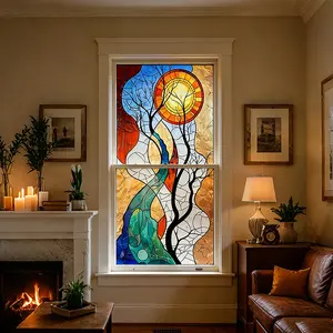 Static Cling Glitter Frosted Stained Glass Home Decor Window Film 1 Roll 44.5x100cm (17.52x39.37in) Free Install Tools 3 Styles (Butterfly Flower, Tree of Life, Wisteria) Privacy Light Transmitting Decorative Window Sticker