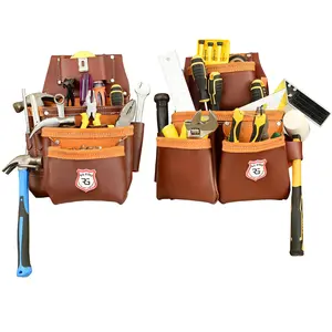 Premium Leather Tool Belt for Men Heavy Duty Oil Tanned 22-Pocket Work Pouch with Adjustable Padded Belt 32-48 inch Ideal for Framers Carpenters Electricians