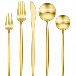 20-Piece Matte Gold Silverware Set , Gold Flatware Set for 4, Stainless Steel Forks and Spoons Silverware Sets, Gold Cutlery Utensils Set, Satin Finish & Dishwasher Safe