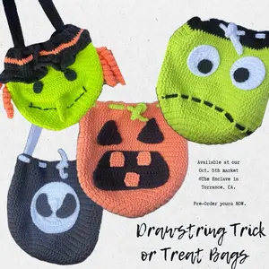 Drawstring Crochet Trick or Treat Bags for Festive Parties - Perfect for Candy and Gifts