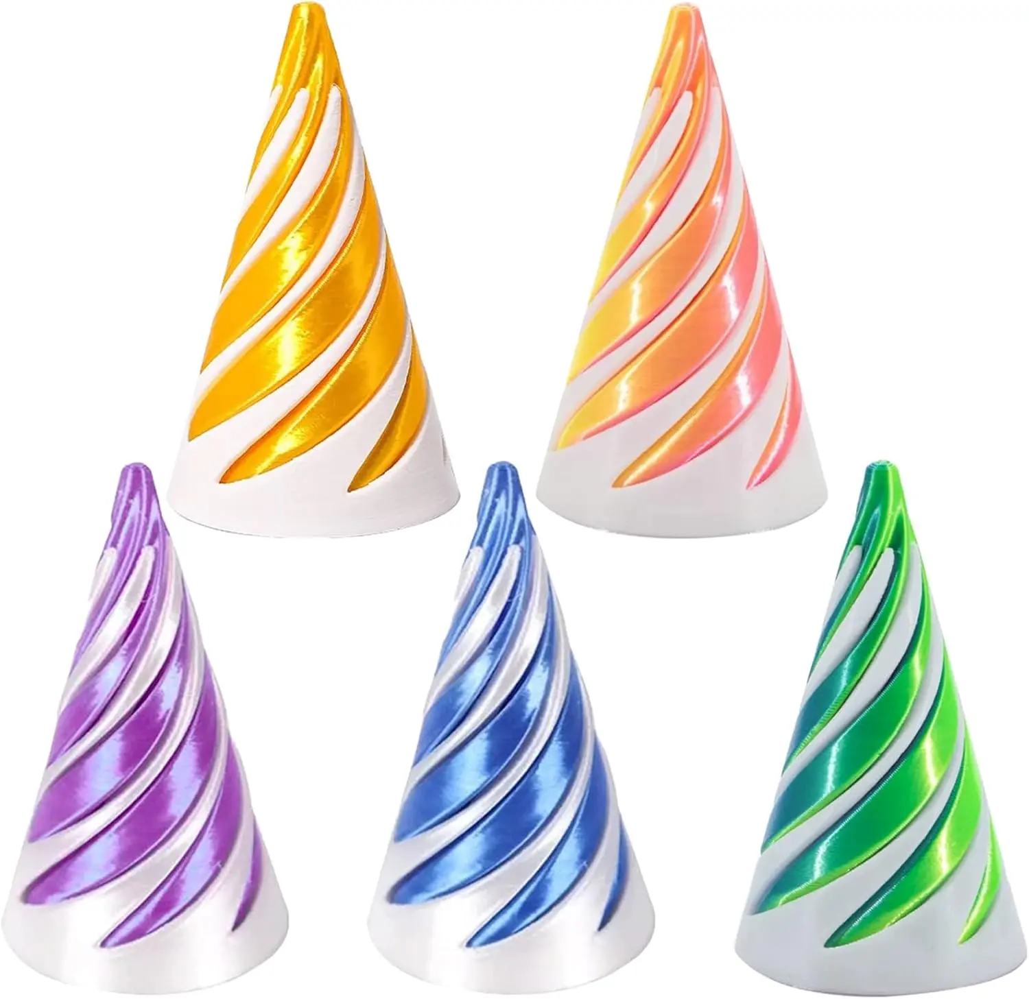 5 Pack 3D Printed Fidget Toys, Spiral Cone and Pyramid Passthrough Fidgets | 3D Printed Toys, Impossible Cone Fidget, Pyramid Fidget Toy, Push-Pull Motion, Optical Illusion Desk Toy for Kids Adults
