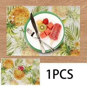1PC Hawaiian style pineapple palm leaf patterned placemat, 12x18 inches, floral pineapple palm leaf decorative placemat, used for indoor restaurant dining table decoration during spring and summer Christmas parties