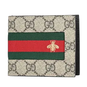 Pre-owned GUCCI GG Canvas Small Leather Goods Gucci Bee Web Bifold Wallet GG Coated BF00176