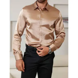 Manfinity Mode Men's Solid Color Long Sleeve Shirt, Party & Formal Wear Gold Shirt For Mensatin Shirt Men