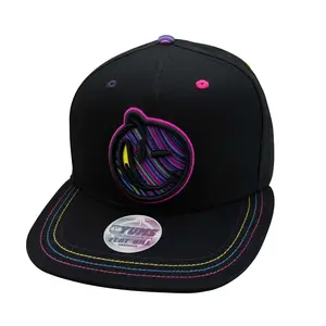 YUMS Wave Lengths Neon and Black Snapback - Flat Bill Streetwear Hat Design for Everyday Wear