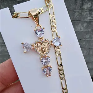 virgencita con cruz en corazon necklace