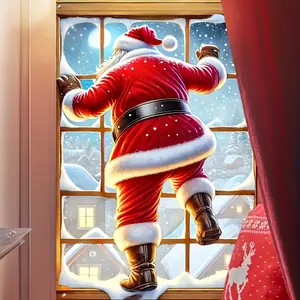 2 Piece 3D Creative Santa Peeking Window Christmas Home Decor, Multi-Purpose Wall Stickers, Holiday Indoor Use, Easy Peel and Stick
