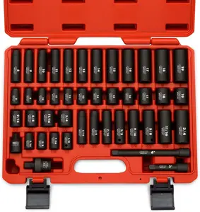 NEIKO 02440A 44-Piece Impact Socket Set, 3/8-Inch Drive, SAE 5/16" to 3/4", Metric 8mm to 19mm, Includes Extension Bars & U-Joint, Durable & Versatile Tool for Mechanics & DIY Enthusiasts