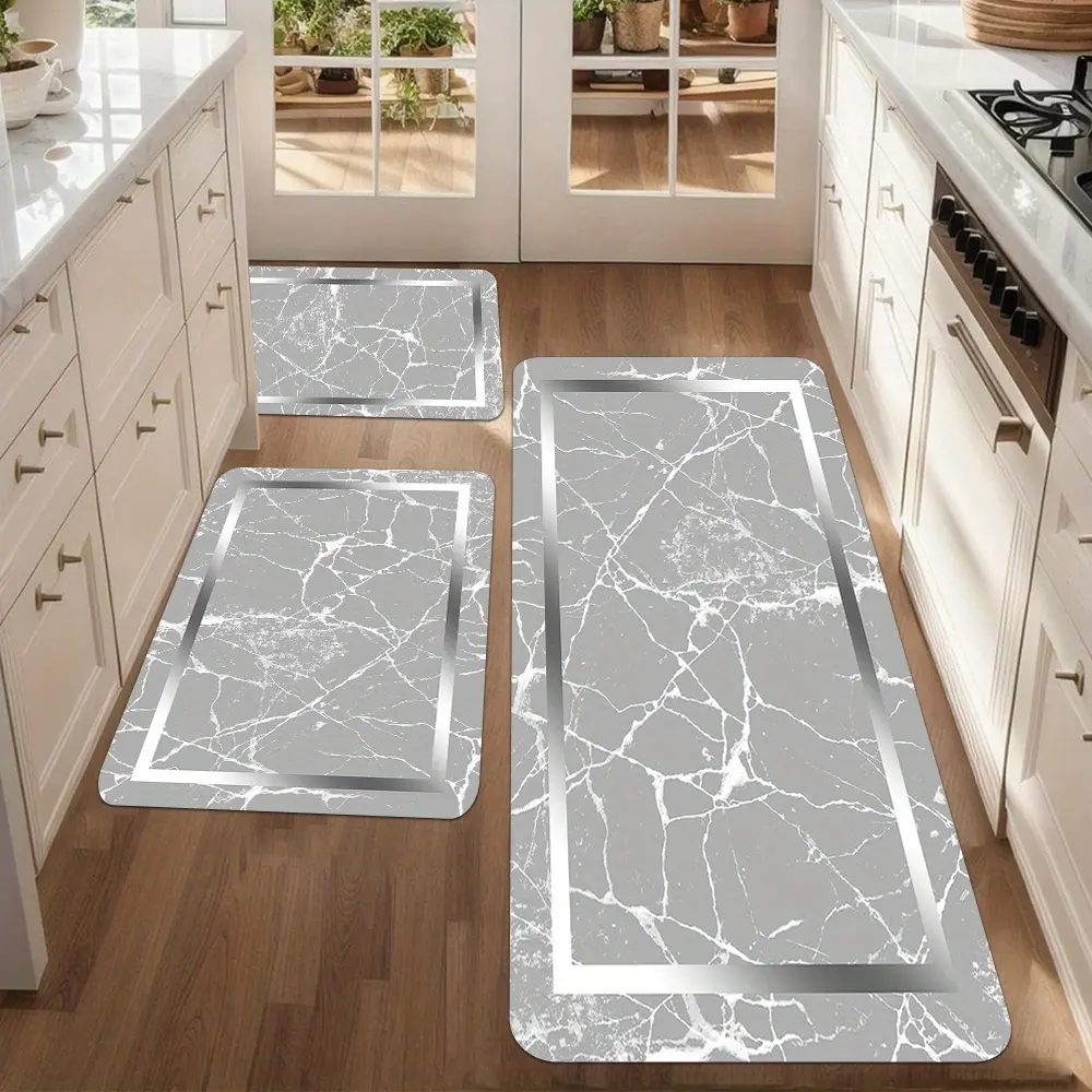 2pcs/3pcs, Daily Home Kitchen Mat Set - Easy Gradient Marble Pattern Kitchen Decor, Flannel Rug, Suitable for Sink, Bedroom, Living Room, Dining Area,Thick,Non-Slip,Fluffy,Bohemian,Floral,Hallway,Runner,Abstract,Geometric,Velvet,Crystal,Rugs,Vintage,Pink