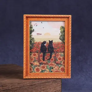 1PC Funny Cat Refrigerator Magnet, Mini Photo Frame Fridge Magnet, Animal Refrigerator Magnet, Cat Looking at Flower Field Gift, Flower Magnets