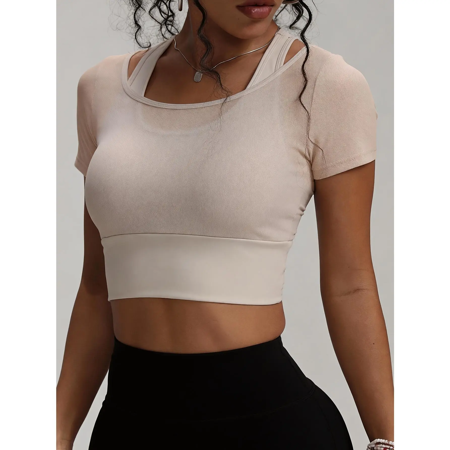 Women's Fitted Workout Shirt, Solid Color Short Sleeve Sports Tee with Breathable Mesh, Lightweight Quick-Dry for Gym and Yoga, Lightweight Quick-Dry Material, Body-Hugging Silhouette, Adult, Athleisure, Slim-Fitting, Cooling Clothing