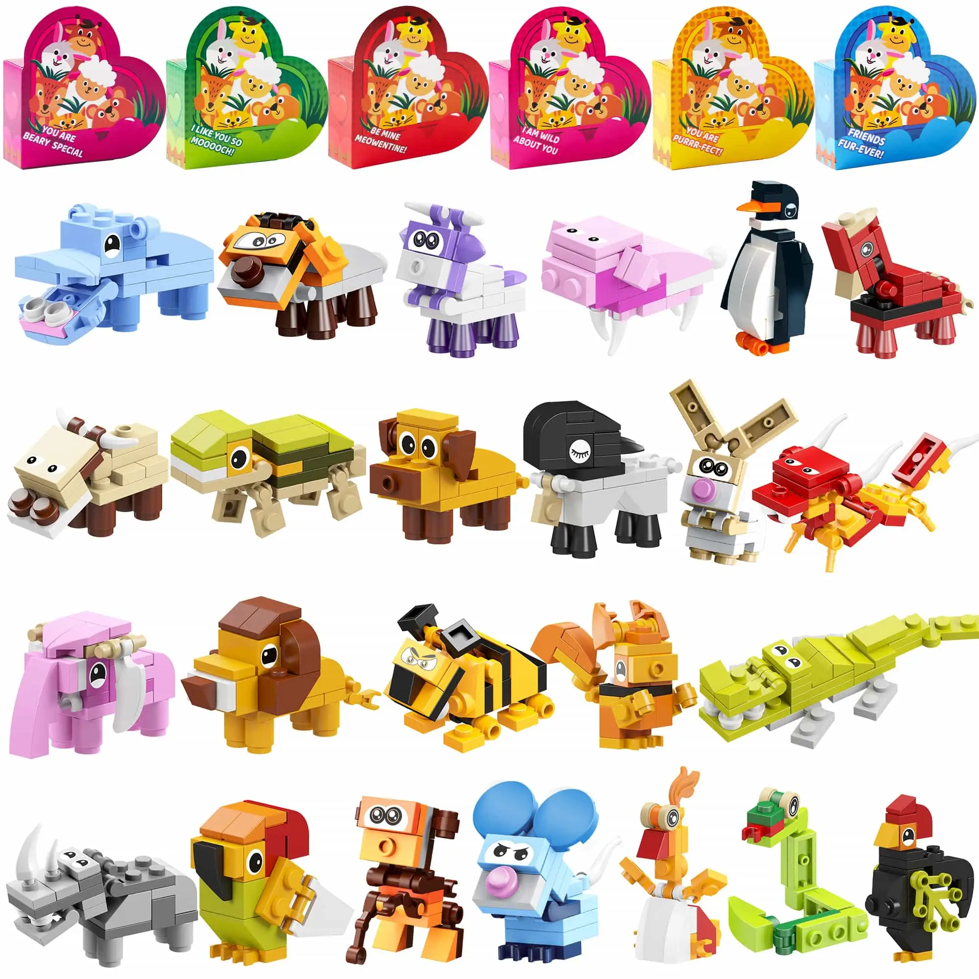 Animal Building Blocks Valentines Cards for Kids Valentines Cards 2025 Valentine's Day Gifts For Kids 2025 Valentine Exchange Cards Springtok