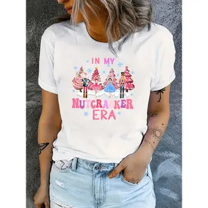 Festive Nutcracker Graphic Tee Short Sleeve Crew Neck Casual T Shirt Perfect for Summer and Spring Celebrations