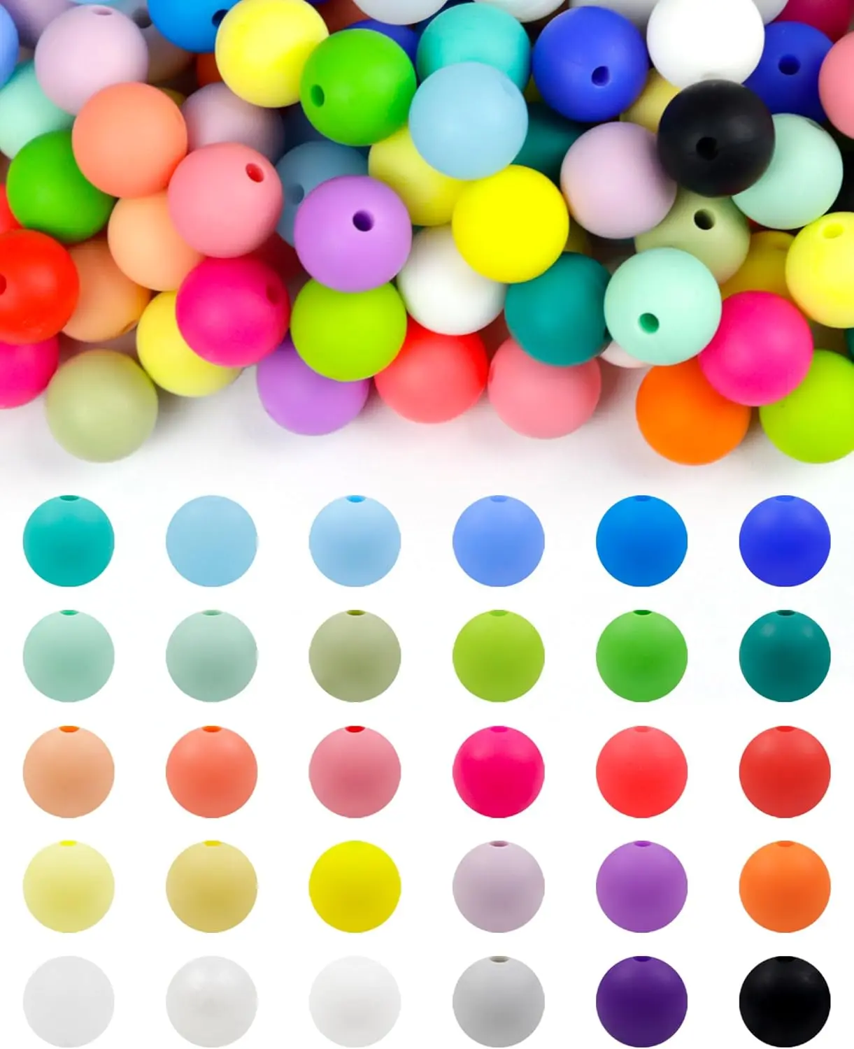 180PCS FIVEIZERO Silicone Beads – 30 Colors 12mm Round Rubber Beads Bulk for DIY Crafts, Keychain Accessories & Jewelry Making