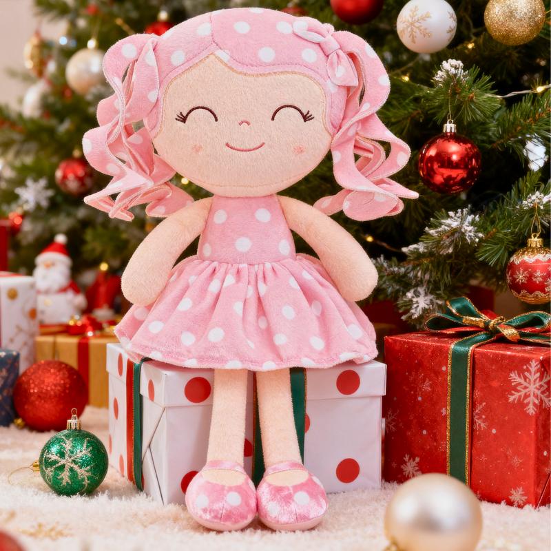 Gloveleya Valentine's Day gifts Doll for gift Soft Baby Girl Dolls with Curly Hair in Retro Polka Dot Dress, Cute Stuffed Cuddle Doll Toy, Perfect Birthday & Christmas Gift for Girls Ages 0-6, Adorable Nursery & Preschool Playtime Companion, 12 Inch
