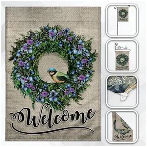 H&G Studios 12x18in Garden Flag, Outdoor Home Garden Decor with Welcome Message, Wreath and Bird Design