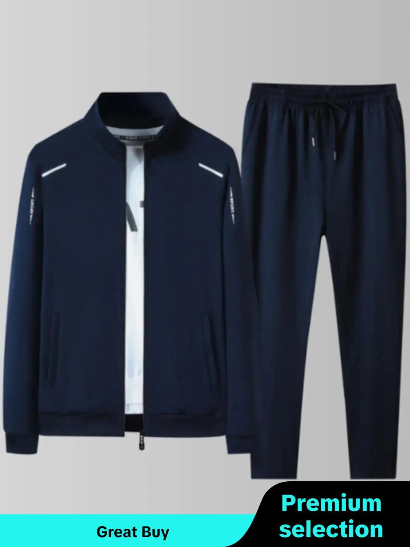 2 Counts Men's Letter Graphic Zip Up Jacket & Drawstring Waist Pants Set, Casual Wear Regular Fit Long Sleeve Mock Neck Zip Front Outerwear & Elastic