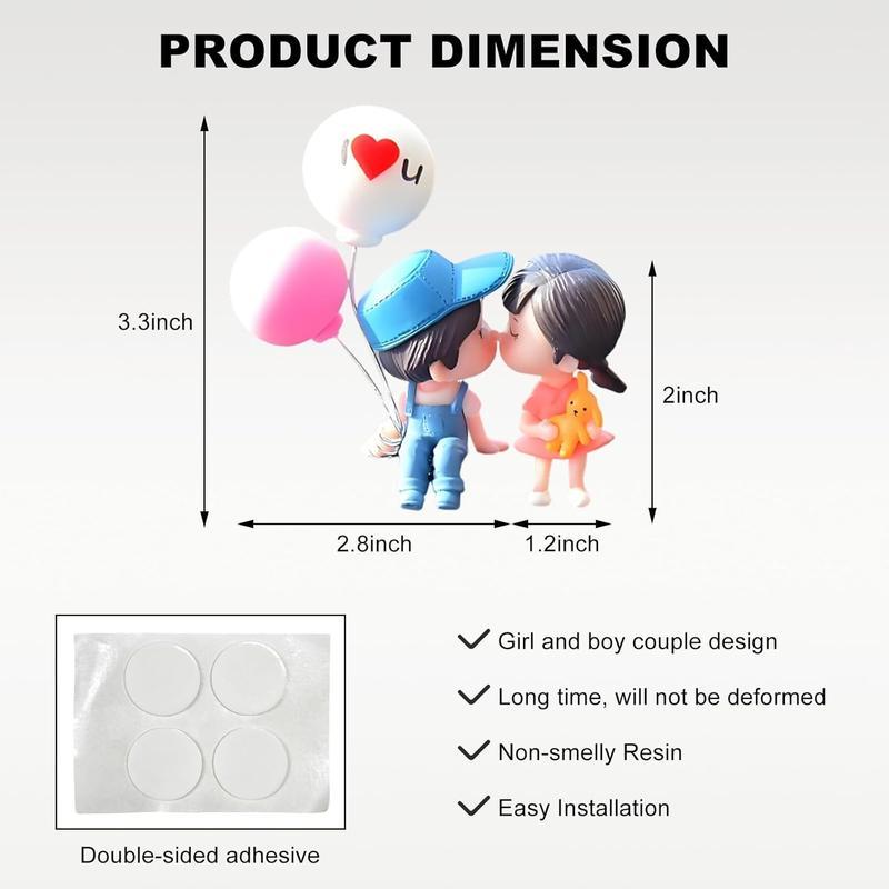 Cute Couple Car Dashboard Decorations, Lovely Couple Kiss Cartoon Figurines Car Ornament, Resin Material Boy Girl Car Interior Decoration with Balloon for Car Dashboard Gifts