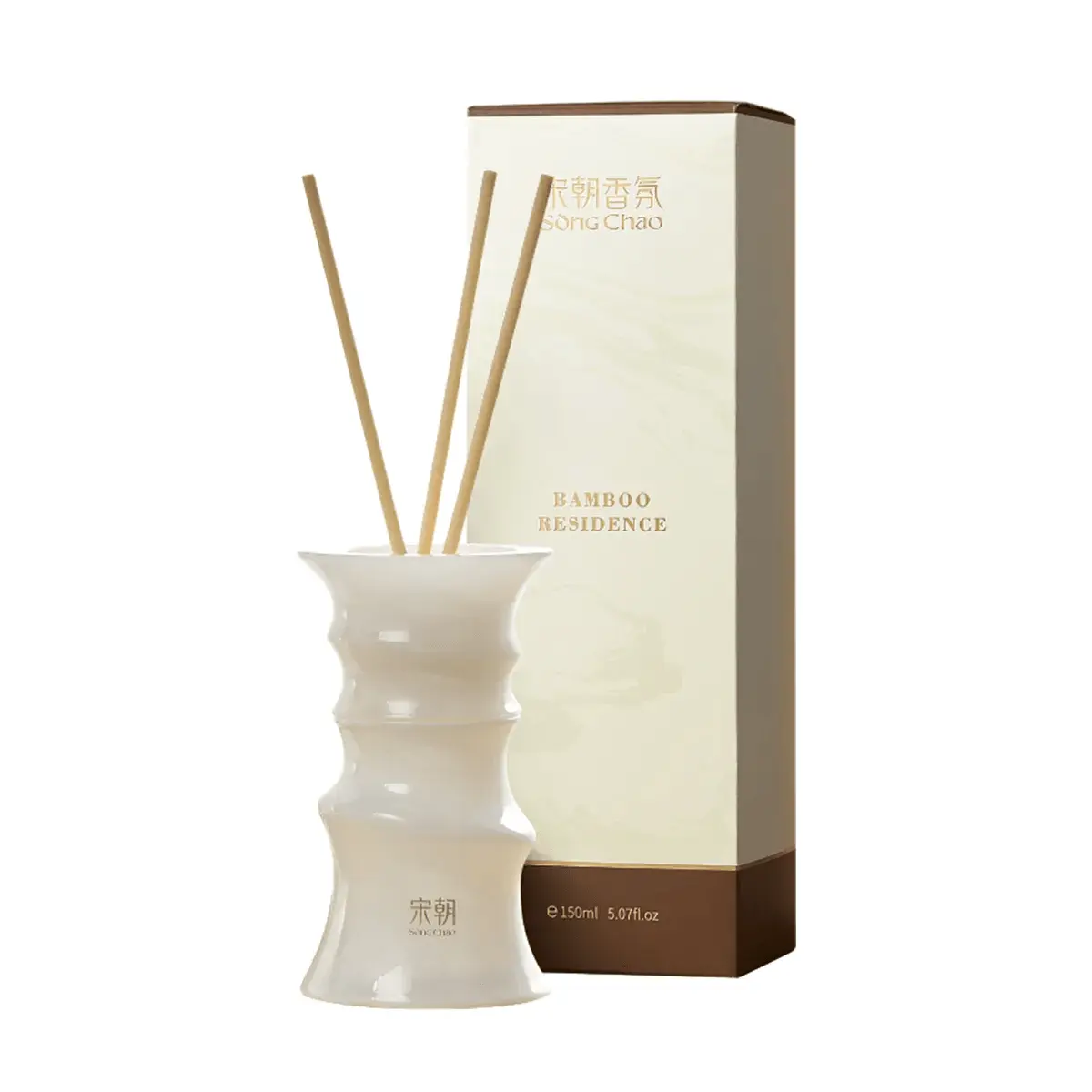 SONG CHAO Bamboo Reed Diffuser, Morning Mist Jasmine Floral Scent, 150ml Long-Lasting Home Freshener, IFRA-Certified Home Fragrance Decor