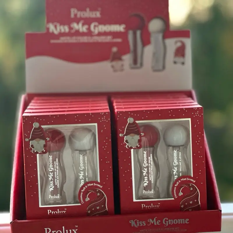 Prolux Kiss Me Gnome 2 in 1 Lip Gloss Set with Red and White Color and Christmas Gift Design