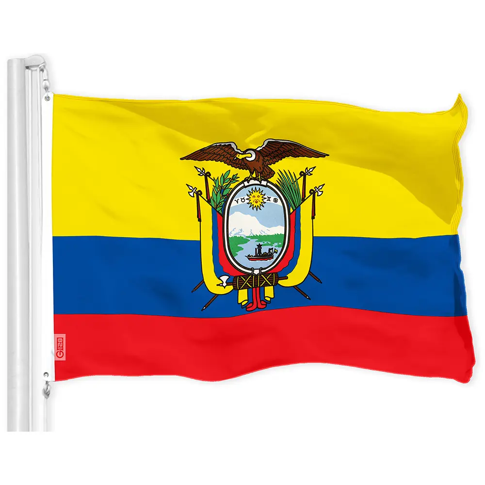 G128 Ecuador Ecuadorian Flag | 3x5 Ft | Printed 150D Polyester - Indoor/Outdoor, Vibrant Colors, Brass Grommets, Quality Polyester, Much Thicker More Durable Than 100D 75D Polyester