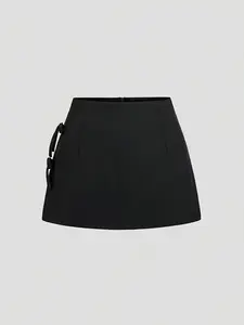 Bow Tie Waist Sexy Slit A-Line Mini Skirt, Spring Summer Fashion, Women's Casual Wear, Stylish and Comfortable