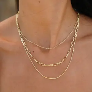 Uworld Vintage 18K Gold Plated Paperclip Box Chain Layered Necklace Stainless Steel Link Chain Triple Layer Necklace for Girls hippie jewelry