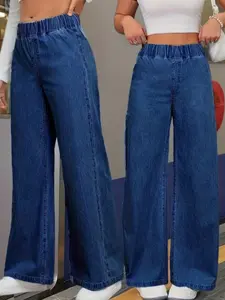 Women's Denim Long Pants, Elastic Waist, Eco-Friendly Wash, Soft Breathable, Comfortable for Office, Casual Vacation, Versatile Fit, Sizes 18-45
