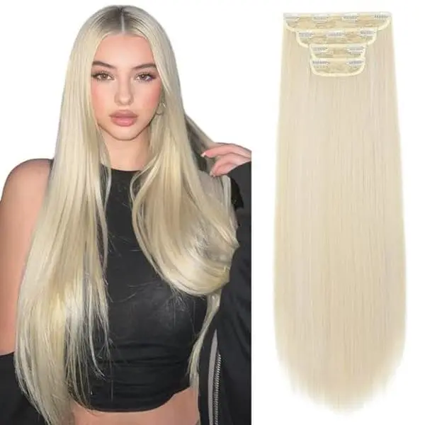 REECHO 28" Straight Long 4 PCS Set Thick Clip in on Hair Extensions -Light Blonde 46C2