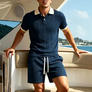 Upgrade your summer outfits! Jacquard Polo shirt with contrast piping, two-piece set with shorts—an everyday outdoor casual outfit available in multiple colors, perfect for both commuting and weekend leisure. henley shirt sleeve short