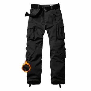 Men's Fleece Lined Hiking Pants Outdoor Cargo Pants Casual Work Ski Pants with 8 Pockets (No Belts)