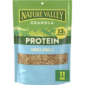 Protein Granola with French Vanilla Flavor, Crunchy Whole Grain Oat Granola Clusters with 13g Protein, Resealable 11 oz Pouch